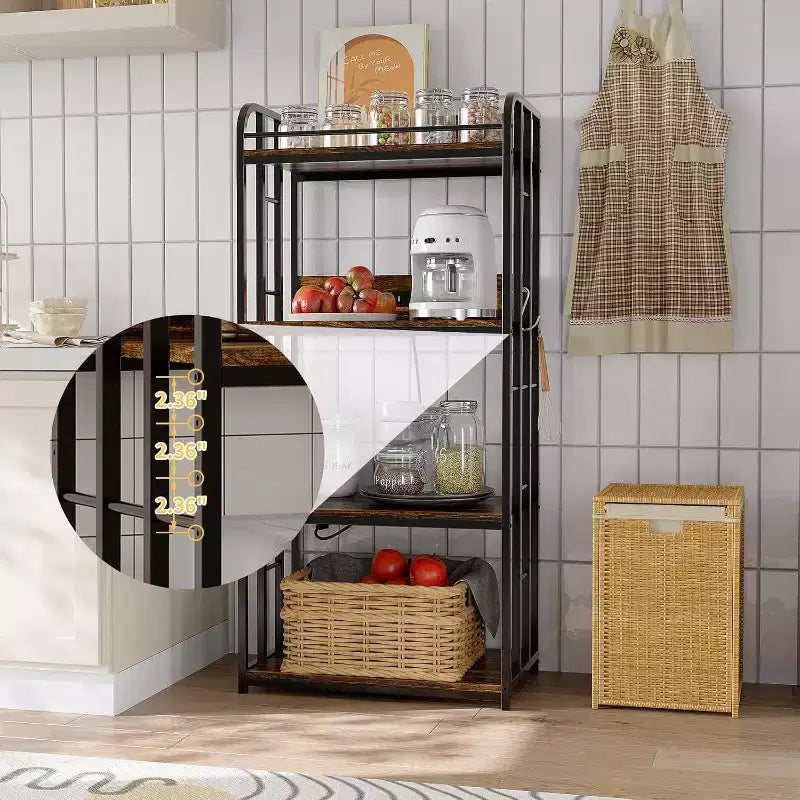 Scaffale da cucina a 4 ripiani con ripiani regolabili, ruote girevoli, presa elettrica opzionale