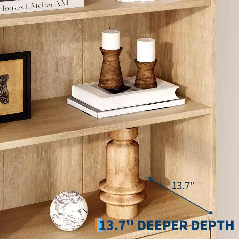 Libreria a 6 ripiani scanalati con 3 cassetti, design a pannelli ondulati – 180 cm (A) x 76 cm (L) x 35,5 cm (P), Legno di frassino