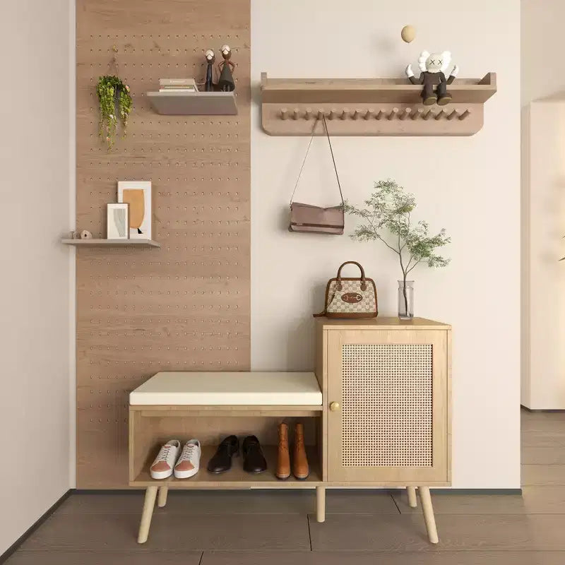 Panca portascarpe 2 in 1 con 2 ripiani regolabili e cuscino di seduta rimovibile – Organizzatore moderno per l'ingresso