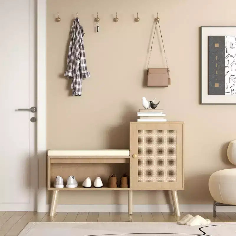 Panca portascarpe 2 in 1 con 2 ripiani regolabili e cuscino di seduta rimovibile – Organizzatore moderno per l'ingresso