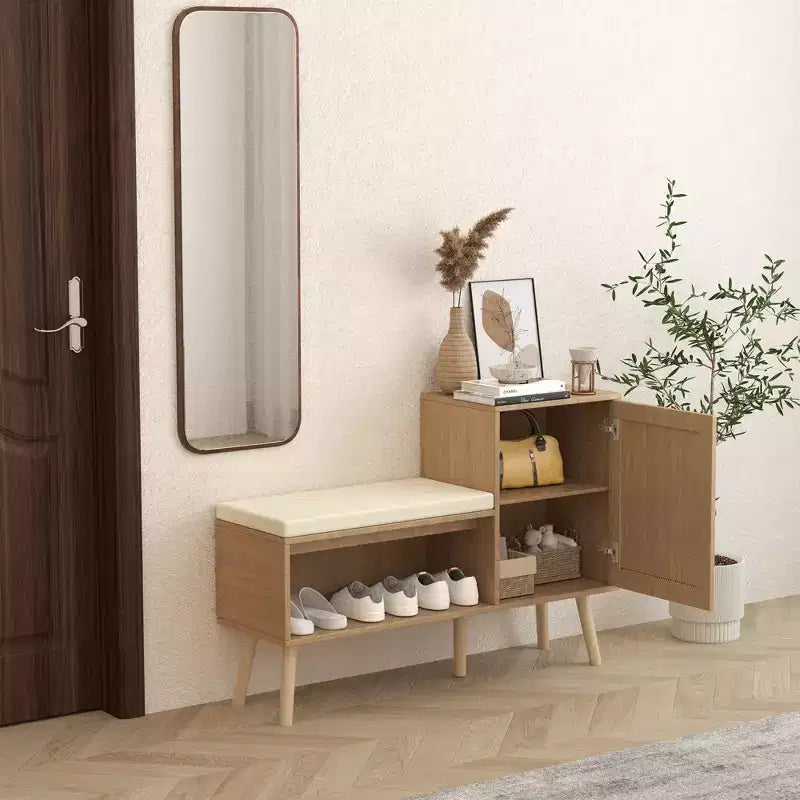 Panca portascarpe 2 in 1 con 2 ripiani regolabili e cuscino di seduta rimovibile – Organizzatore moderno per l'ingresso