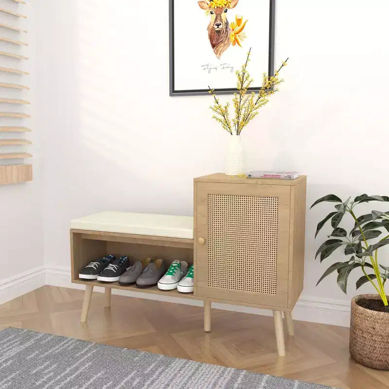 Panca portascarpe 2 in 1 con 2 ripiani regolabili e cuscino di seduta rimovibile – Organizzatore moderno per l'ingresso