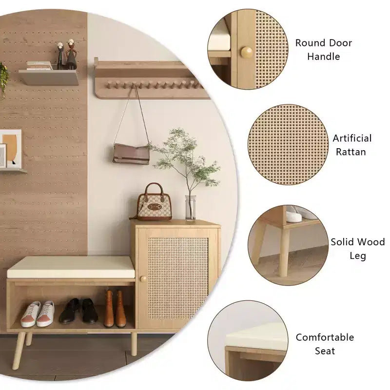 Panca portascarpe 2 in 1 con 2 ripiani regolabili e cuscino di seduta rimovibile – Organizzatore moderno per l'ingresso