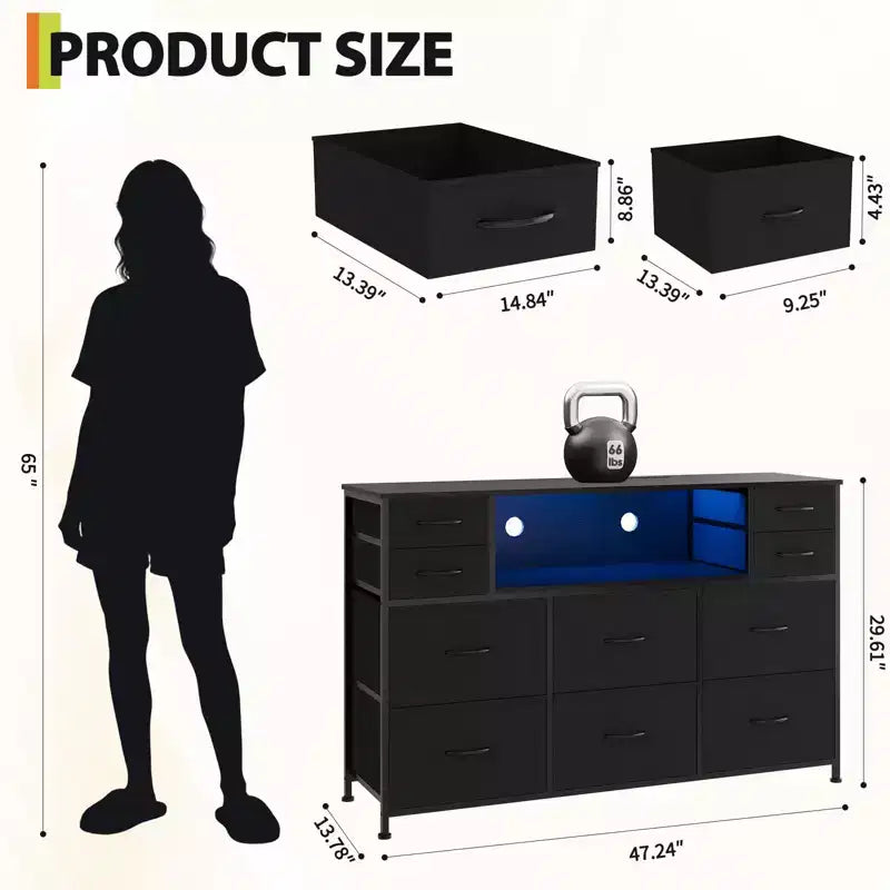 Cassettiera a 10 cassetti con contenitori in tessuto, presa di corrente, marrone – Contenitore per vestiti per camera da letto e soggiorno