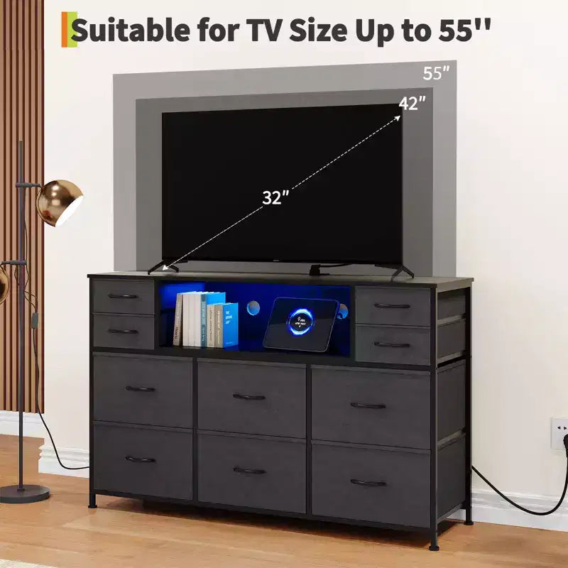 Cassettiera a 10 cassetti con contenitori in tessuto, presa di corrente, marrone – Contenitore per vestiti per camera da letto e soggiorno