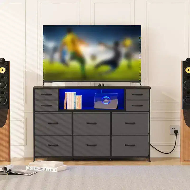 Cassettiera a 10 cassetti con contenitori in tessuto, presa di corrente, marrone – Contenitore per vestiti per camera da letto e soggiorno