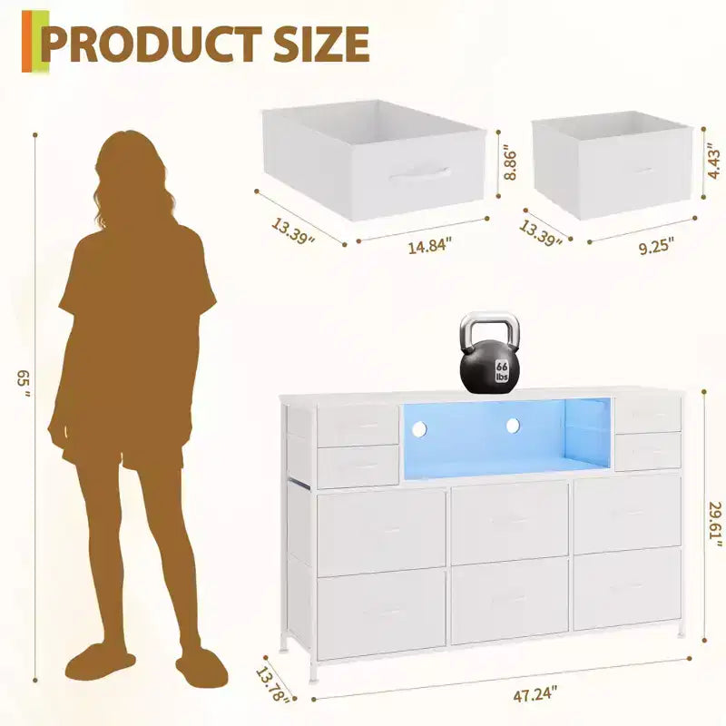 Cassettiera a 10 cassetti con contenitori in tessuto, presa di corrente, marrone – Contenitore per vestiti per camera da letto e soggiorno