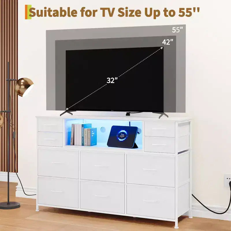 Cassettiera a 10 cassetti con contenitori in tessuto, presa di corrente, marrone – Contenitore per vestiti per camera da letto e soggiorno
