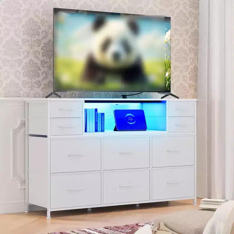 Cassettiera a 10 cassetti con contenitori in tessuto, presa di corrente, marrone – Contenitore per vestiti per camera da letto e soggiorno