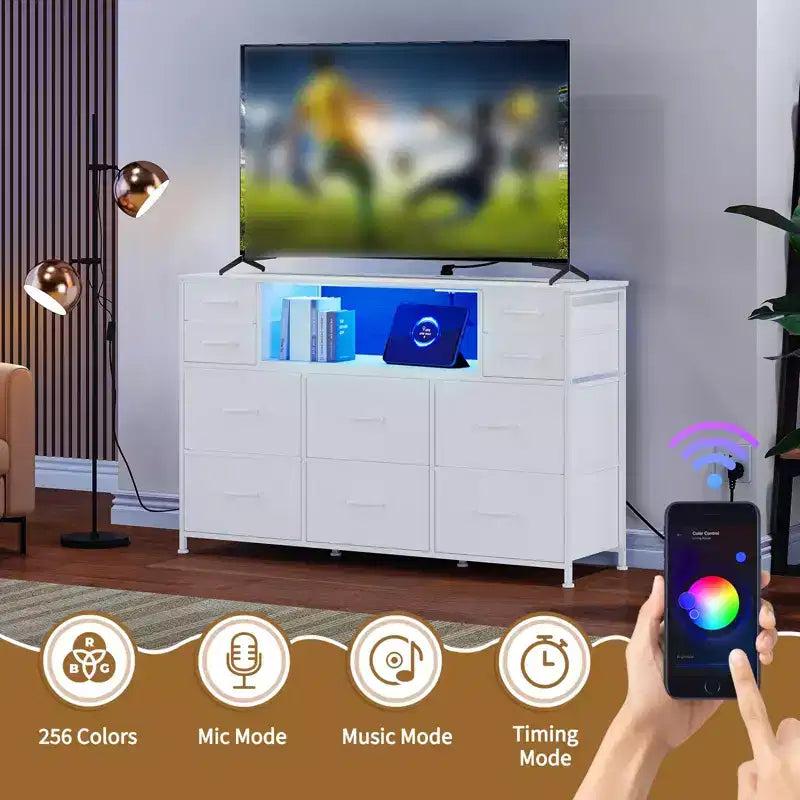 Cassettiera a 10 cassetti con contenitori in tessuto, presa di corrente, marrone – Contenitore per vestiti per camera da letto e soggiorno