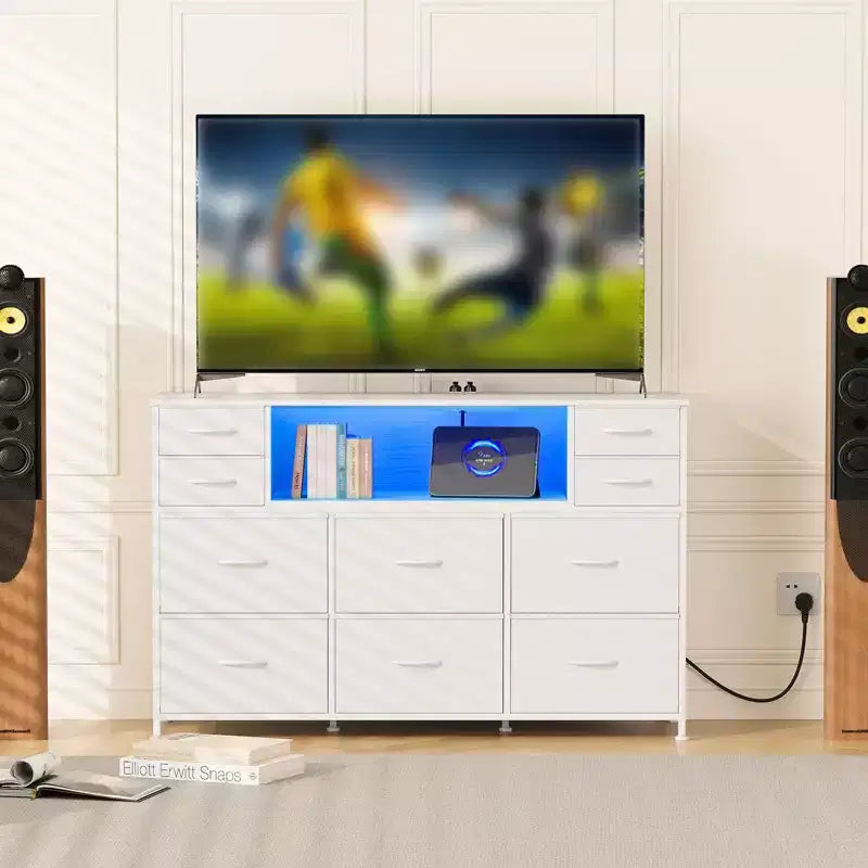 Cassettiera a 10 cassetti con contenitori in tessuto, presa di corrente, marrone – Contenitore per vestiti per camera da letto e soggiorno