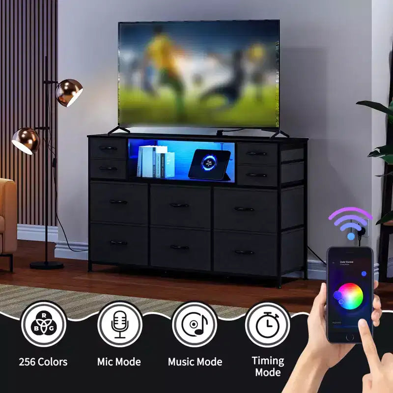 Cassettiera a 10 cassetti con contenitori in tessuto, presa di corrente, marrone – Contenitore per vestiti per camera da letto e soggiorno