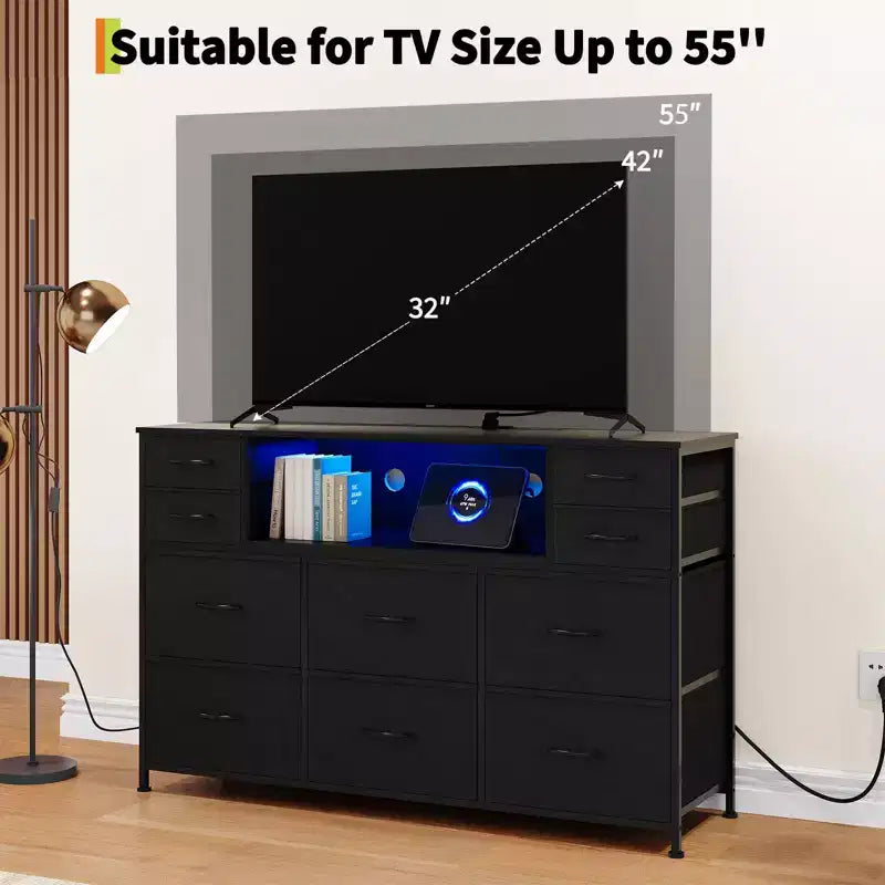 Cassettiera a 10 cassetti con contenitori in tessuto, presa di corrente, marrone – Contenitore per vestiti per camera da letto e soggiorno