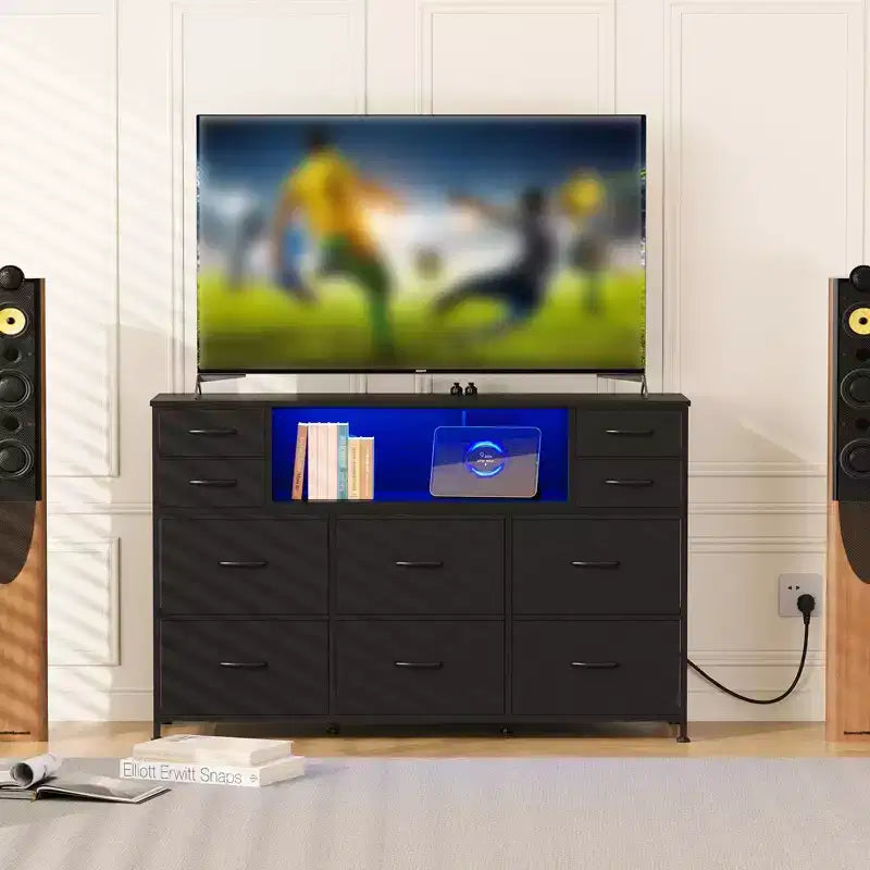 Cassettiera a 10 cassetti con contenitori in tessuto, presa di corrente, marrone – Contenitore per vestiti per camera da letto e soggiorno