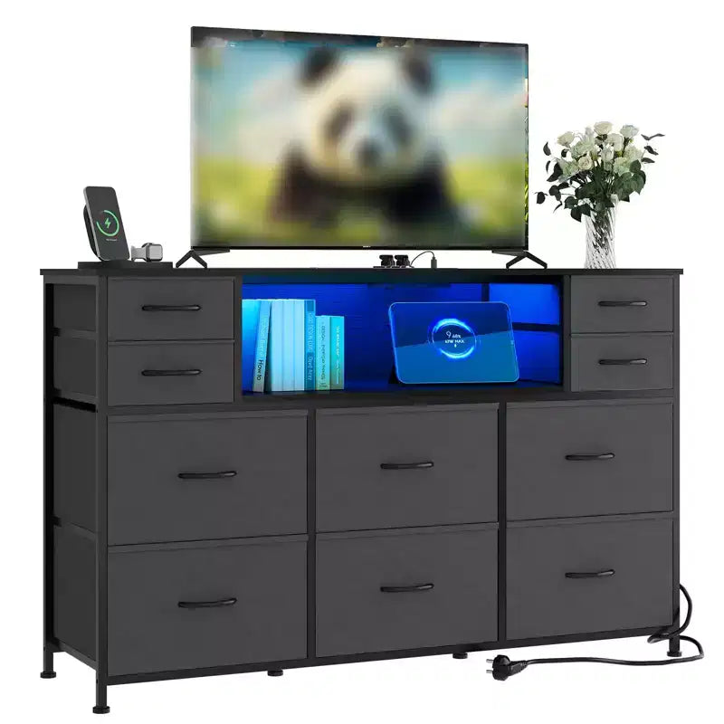 Cassettiera a 10 cassetti con contenitori in tessuto, presa di corrente, marrone – Contenitore per vestiti per camera da letto e soggiorno