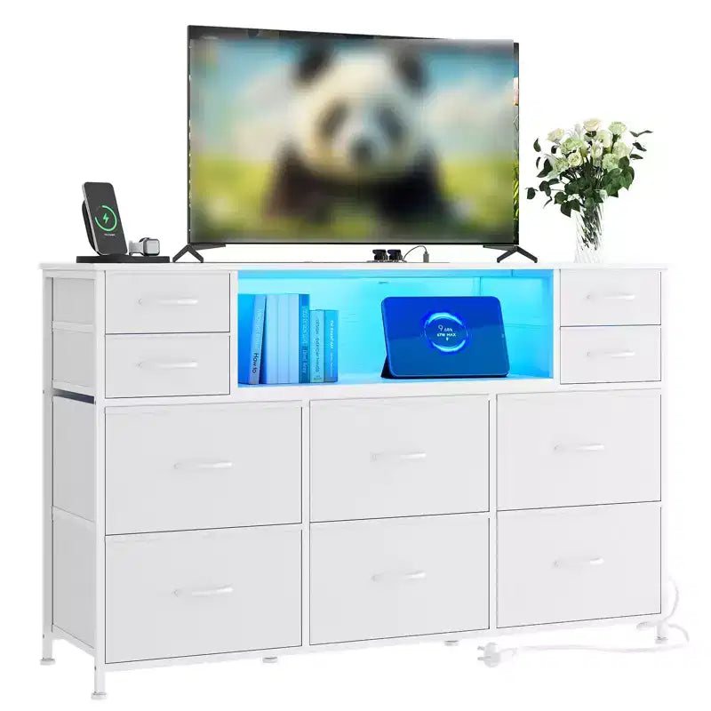 Cassettiera a 10 cassetti con contenitori in tessuto, presa di corrente, marrone – Contenitore per vestiti per camera da letto e soggiorno