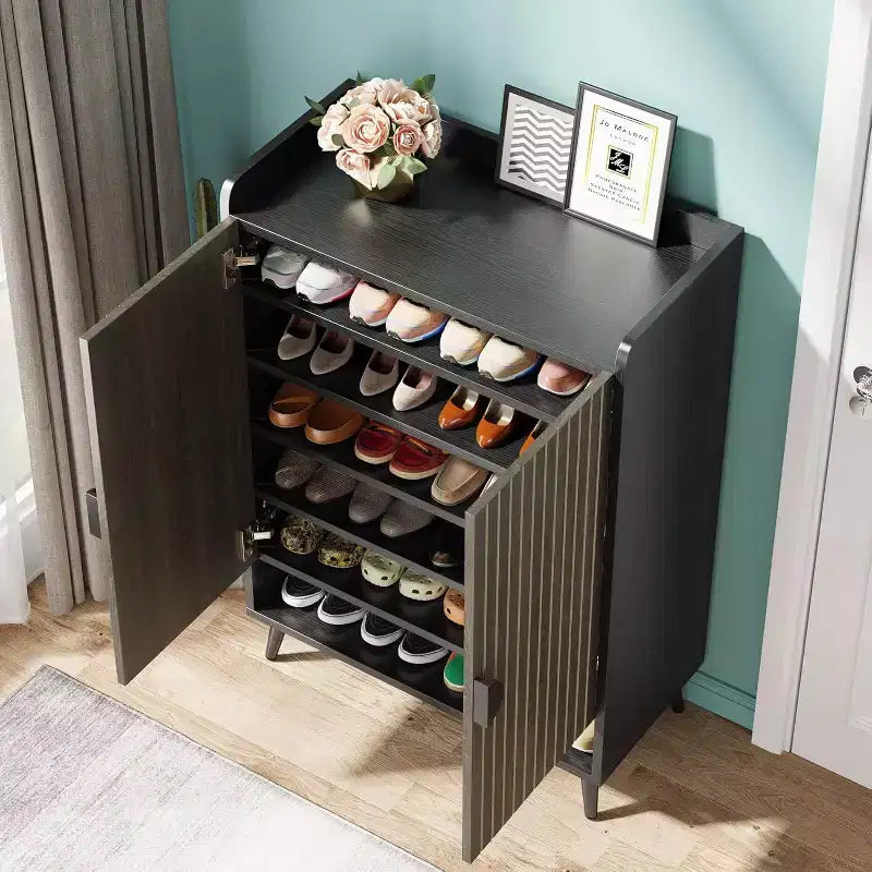 Scarpiera con ante, 7 ripiani regolabili, pannello di particelle E0, spessore pannello 1,5 cm – Grigio