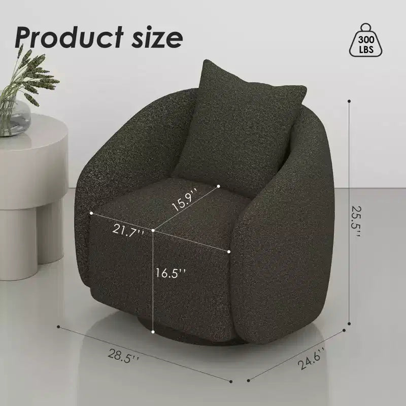 Poltrona girevole a barilotto, rotazione a 360°, struttura in legno massello, rivestimento in tessuto Teddy, cuscino dello schienale rimovibile – Disponibile in più colori