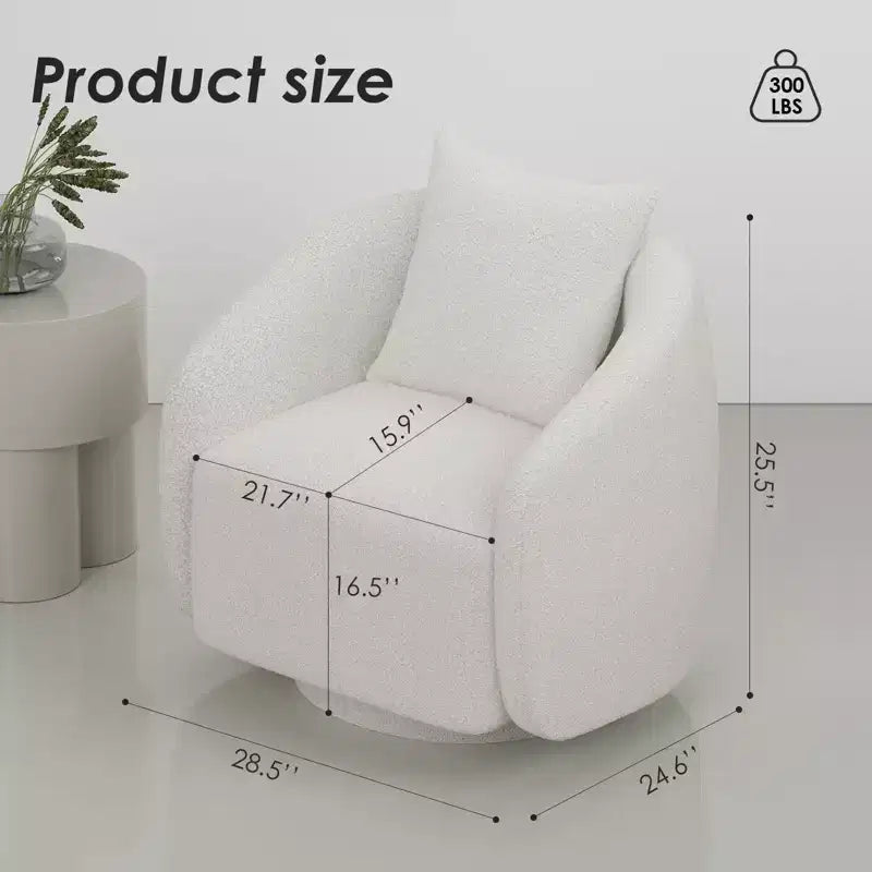 Poltrona girevole a barilotto, rotazione a 360°, struttura in legno massello, rivestimento in tessuto Teddy, cuscino dello schienale rimovibile – Disponibile in più colori