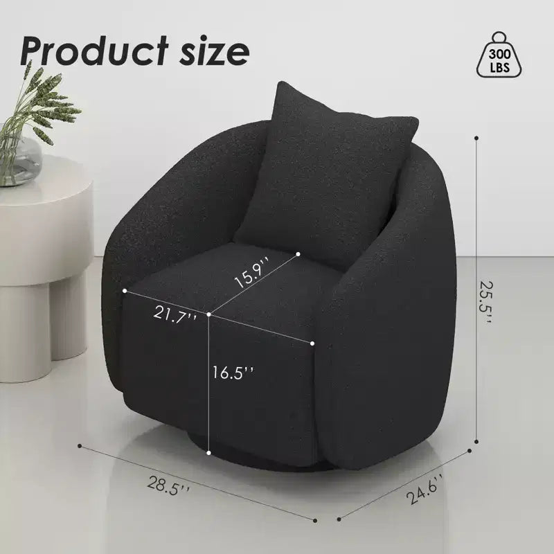 Poltrona girevole a barilotto, rotazione a 360°, struttura in legno massello, rivestimento in tessuto Teddy, cuscino dello schienale rimovibile – Disponibile in più colori