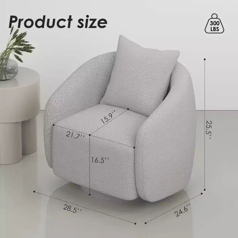 Poltrona girevole a barilotto, rotazione a 360°, struttura in legno massello, rivestimento in tessuto Teddy, cuscino dello schienale rimovibile – Disponibile in più colori