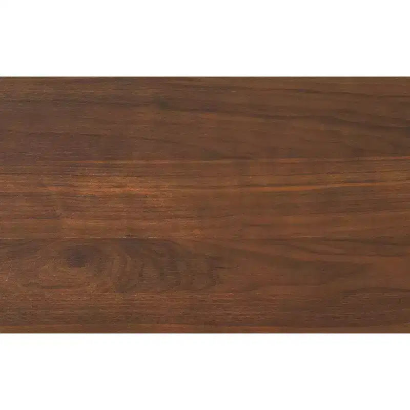 Tavolo consolle da divano, finitura noce, struttura in metallo con piano in legno massello impiallacciato rovere