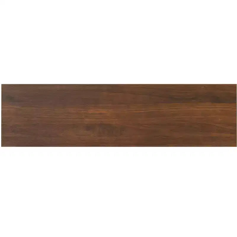 Tavolo consolle da divano, finitura noce, struttura in metallo con piano in legno massello impiallacciato rovere