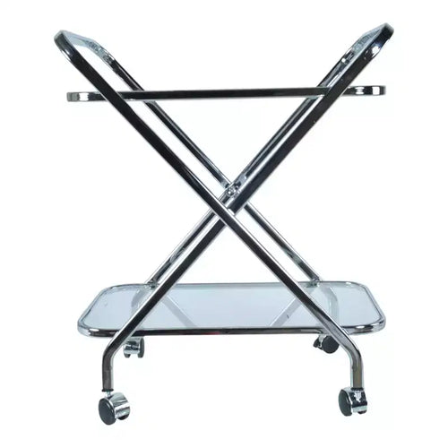 HomeRoots 26 Silver Metal and Glass Rolling Bar Cart