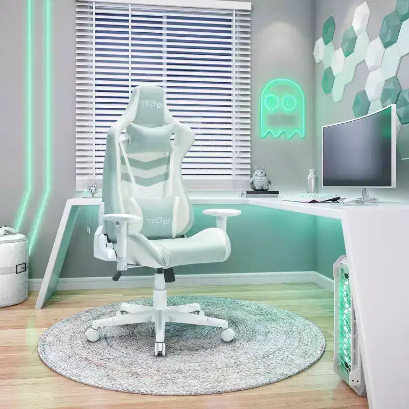 Sedia da gaming girevole, portata 136 kg, altezza regolabile, cuscini lombare e poggiatesta, ruote scorrevoli – Diversi colori