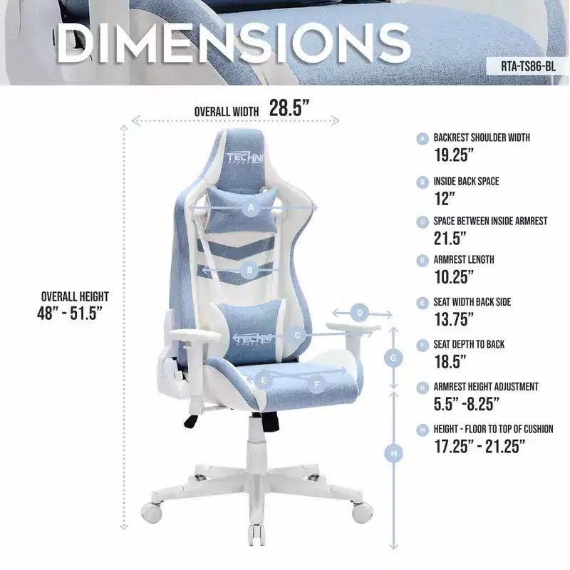 Sedia da gaming girevole, portata 136 kg, altezza regolabile, cuscini lombare e poggiatesta, ruote scorrevoli – Diversi colori