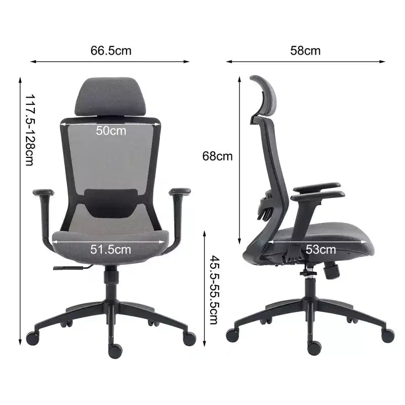 Sedia da Ufficio Ergonomica con Schienale Alto in Rete, Inclinazione 120°, Girevole a 360°, Base in Nylon, Altezza Regolabile