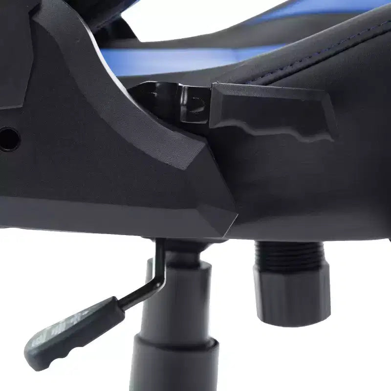 Sedia da gaming, blu, capacità 113 kg, reclinazione 90–150°, girevole a 360°, poggiatesta e cuscino lombare rimovibili