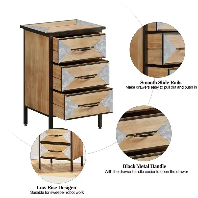 Mobile contenitore in legno con 3 cassetti, consolle da appoggio – 68,5 cm (A) x 45 cm (L) x 35 cm (P)