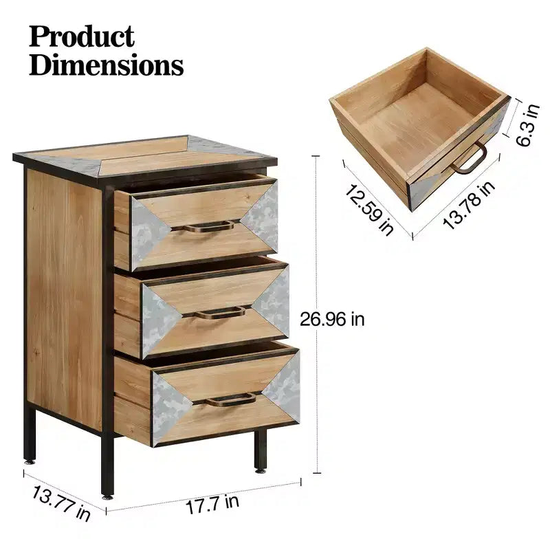 Mobile contenitore in legno con 3 cassetti, consolle da appoggio – 68,5 cm (A) x 45 cm (L) x 35 cm (P)