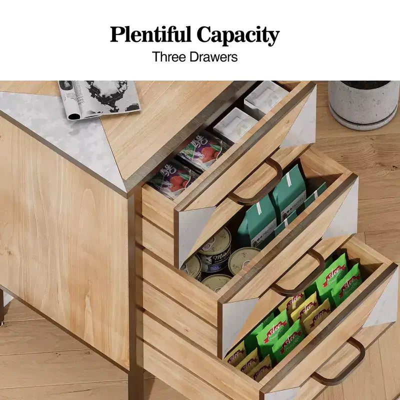 Mobile contenitore in legno con 3 cassetti, consolle da appoggio – 68,5 cm (A) x 45 cm (L) x 35 cm (P)