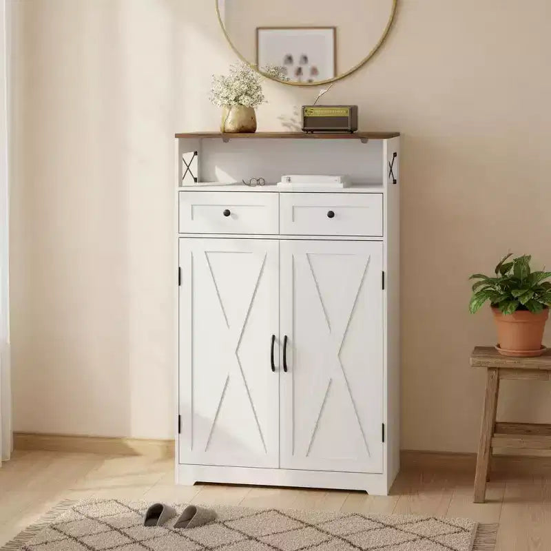 2 Drawer Shoe Cabinet with Doors, Adjustable Shelves, Multi-Scene Entryway Storage for Closet, Living Room, Hallway
