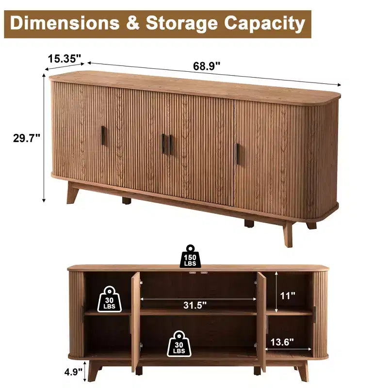 Credenza con ripiani regolabili, colori multipli – Mobile contenitore da soggiorno autoportante