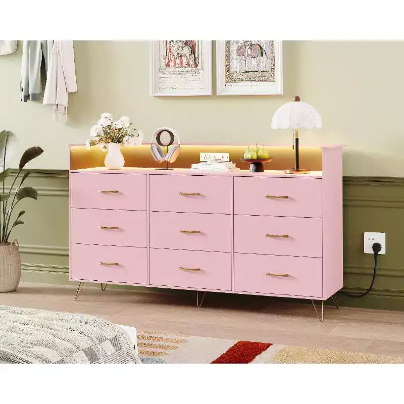 Cassettiera in legno a 9 cassetti, design push-to-open senza maniglie – Contenitore per camera da letto, armadio e soggiorno