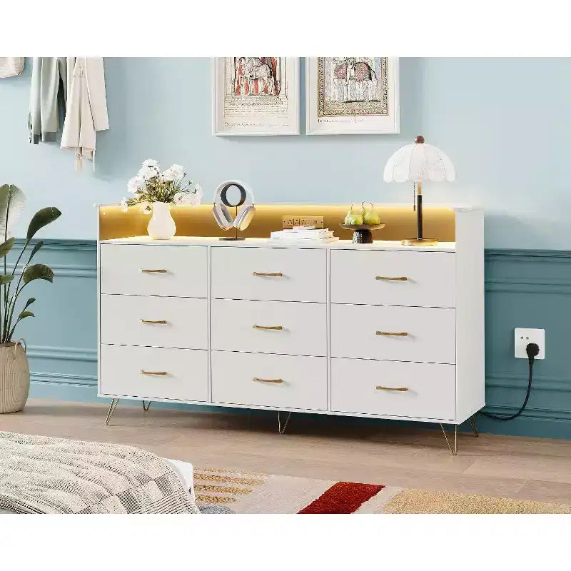Cassettiera in legno a 9 cassetti, design push-to-open senza maniglie – Contenitore per camera da letto, armadio e soggiorno