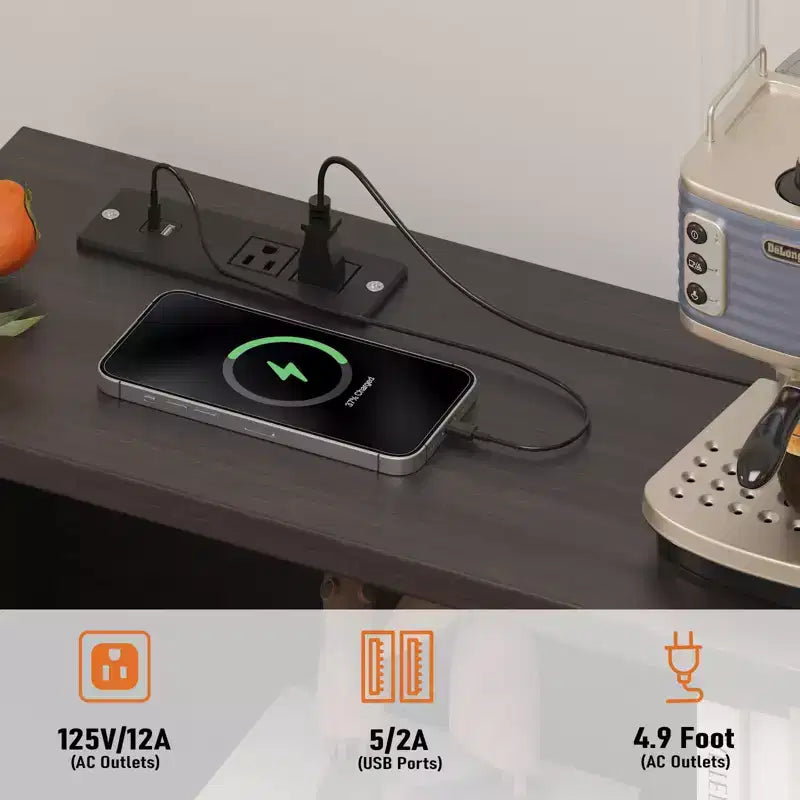 Mobiletto da caffè da 47,2 pollici con prese di corrente, 2 cassetti, 4 ante e ripiani – Credenza a buffet