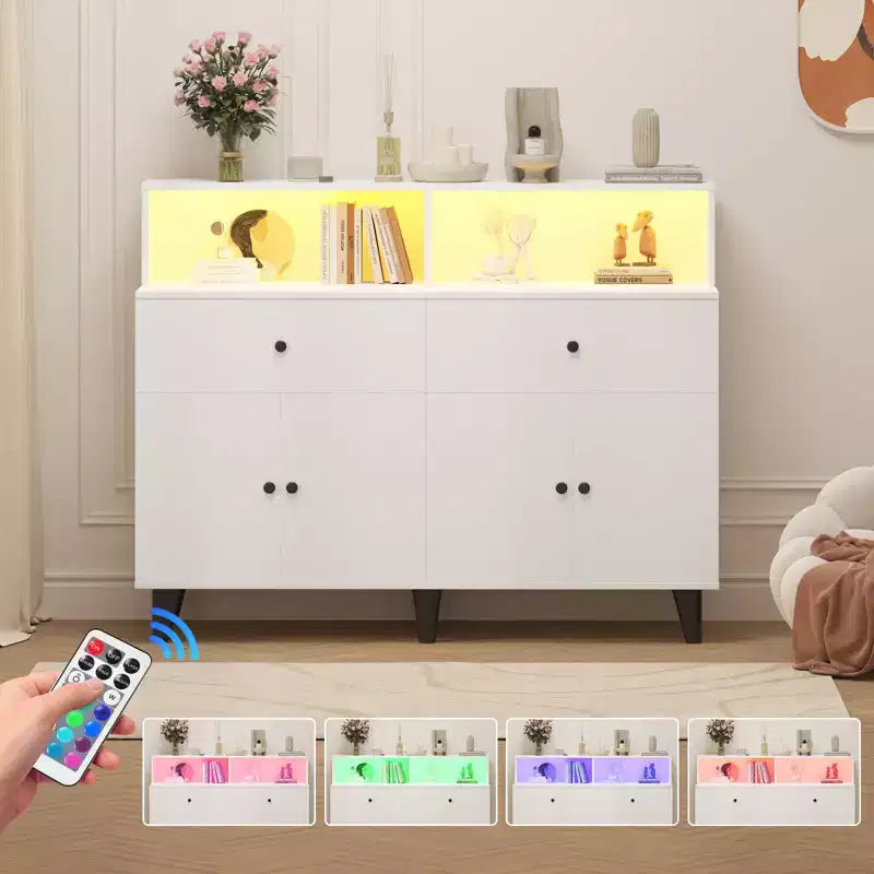 Mobiletto da caffè da 47,2 pollici con prese di corrente, 2 cassetti, 4 ante e ripiani – Credenza a buffet