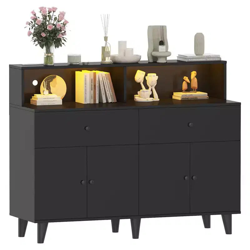 Mobiletto da caffè da 47,2 pollici con prese di corrente, 2 cassetti, 4 ante e ripiani – Credenza a buffet