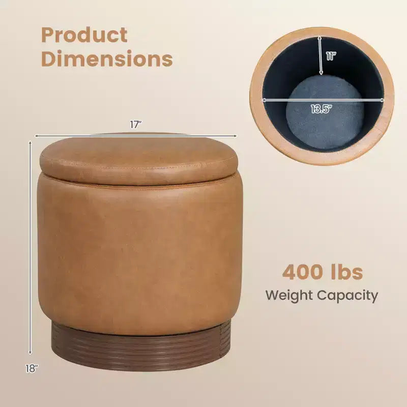 Poggiapiedi girevole a 360° con vano portaoggetti nascosto, similpelle, capacità di carico 180 kg