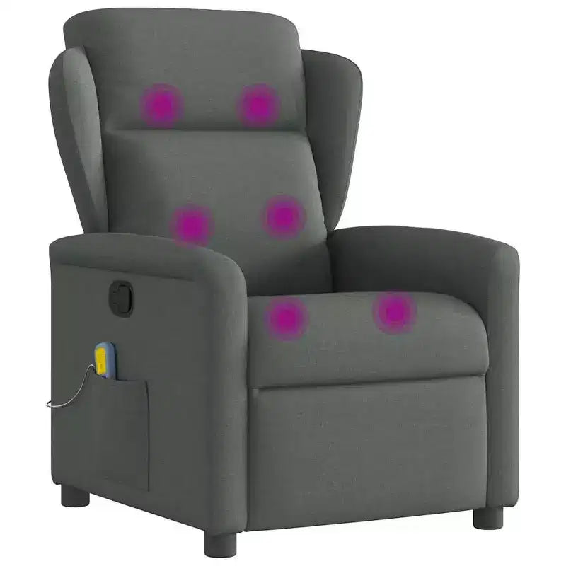 Poltrona Reclinabile Massaggiante, Rivestimento in Tessuto Grigio Scuro, Funzione Reclinabile con Massaggio Integrato