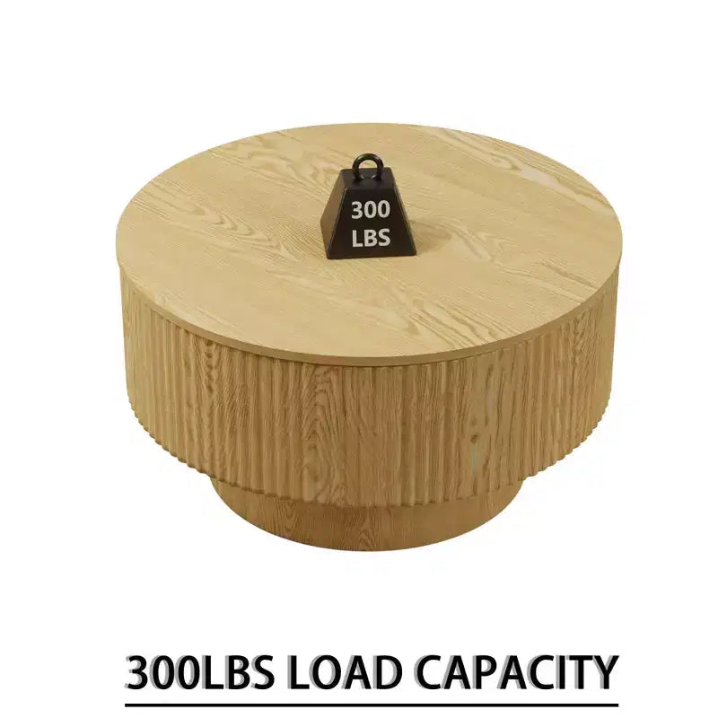 Tavolino rotondo in MDF con motivo a strisce circolari e vano portaoggetti – 41,1 cm H x 75 cm diametro, marrone