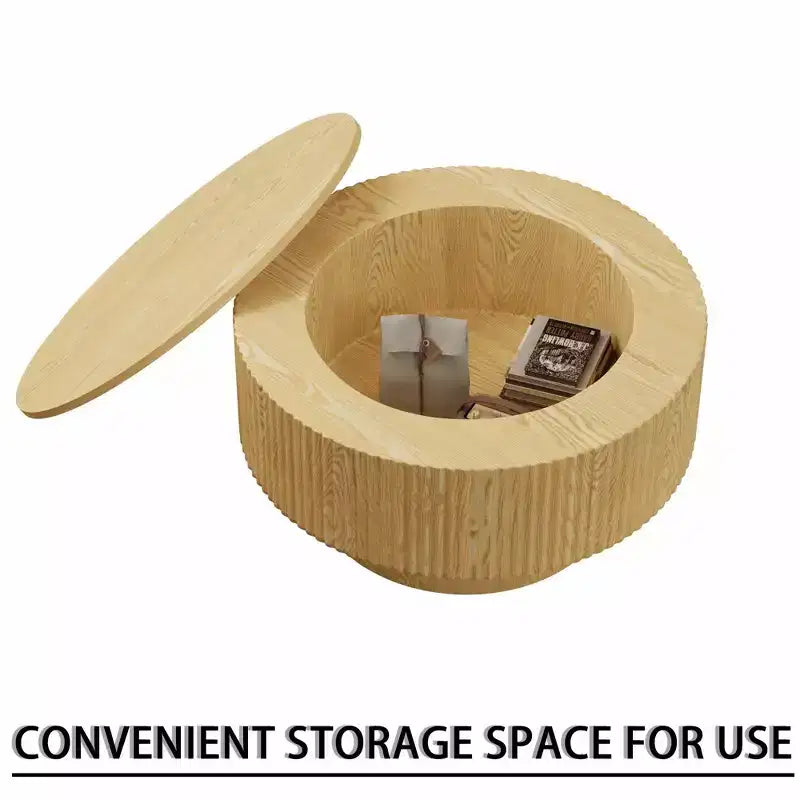 Tavolino rotondo in MDF con motivo a strisce circolari e vano portaoggetti – 41,1 cm H x 75 cm diametro, marrone