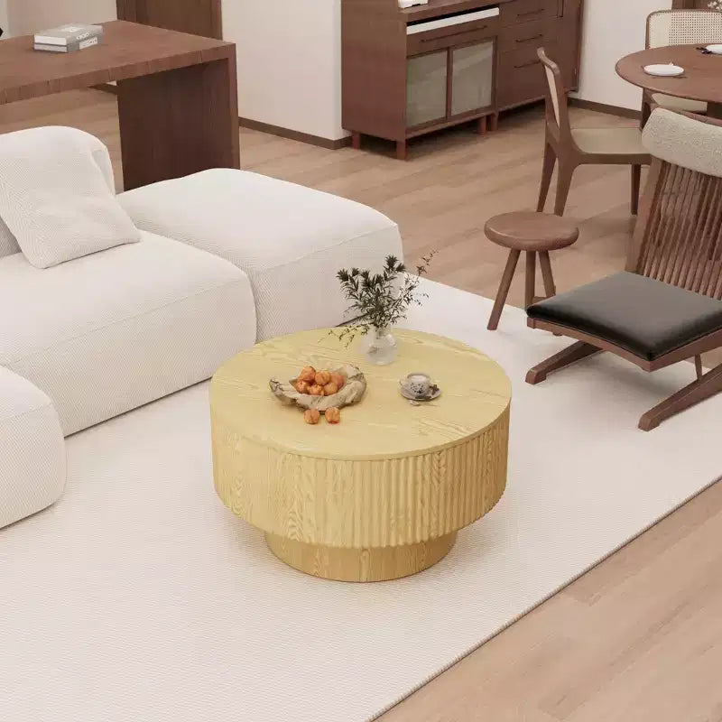 Tavolino rotondo in MDF con motivo a strisce circolari e vano portaoggetti – 41,1 cm H x 75 cm diametro, marrone