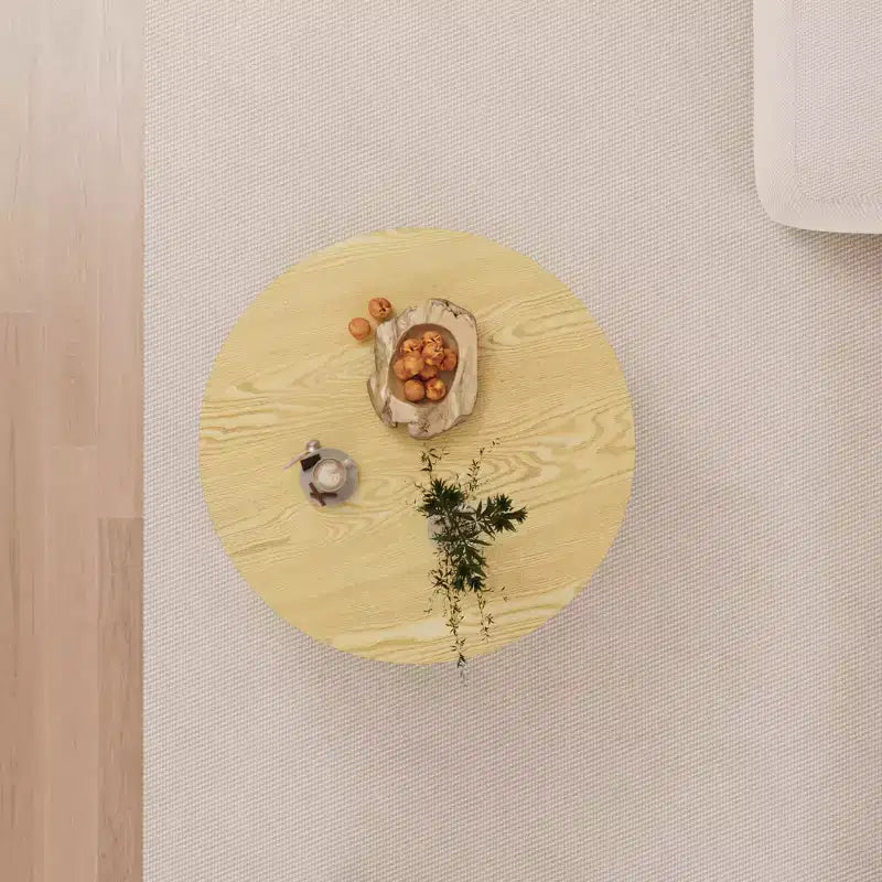 Tavolino rotondo in MDF con motivo a strisce circolari e vano portaoggetti – 41,1 cm H x 75 cm diametro, marrone