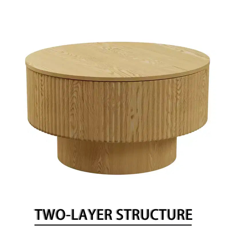 Tavolino rotondo in MDF con motivo a strisce circolari e vano portaoggetti – 41,1 cm H x 75 cm diametro, marrone
