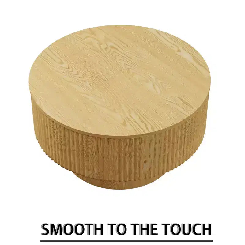 Tavolino rotondo in MDF con motivo a strisce circolari e vano portaoggetti – 41,1 cm H x 75 cm diametro, marrone